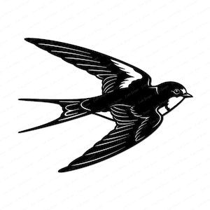 Flying Swallow SVG Cut File: Classic Swallow Silhouette Svg, Vintage Bird PNG, Swallow Clipart, Bird Lover Svg for Cricut (Digital Download)