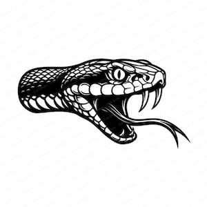 Schlangenkopf SVG: Gegabelte Zunge Schlange Silhouette PNG, wilde Schlange mit Reißzähnen Vektor, Klapperschlange SVG, Schlange SVG für Cricut (Digitaler Download)