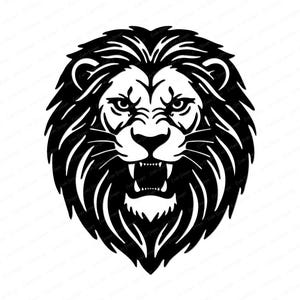 Leone svg png dxf - Clipart testa di leone ruggente, vettore di leone minimalista per Cricut, Silhouette, CNC, taglio laser, incisione (download digitale)