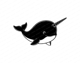 Narwal SVG PNG Schnitt Datei | Für Cricut, Silhouette, Basteln | Kawaii Einhorn Wal Design
