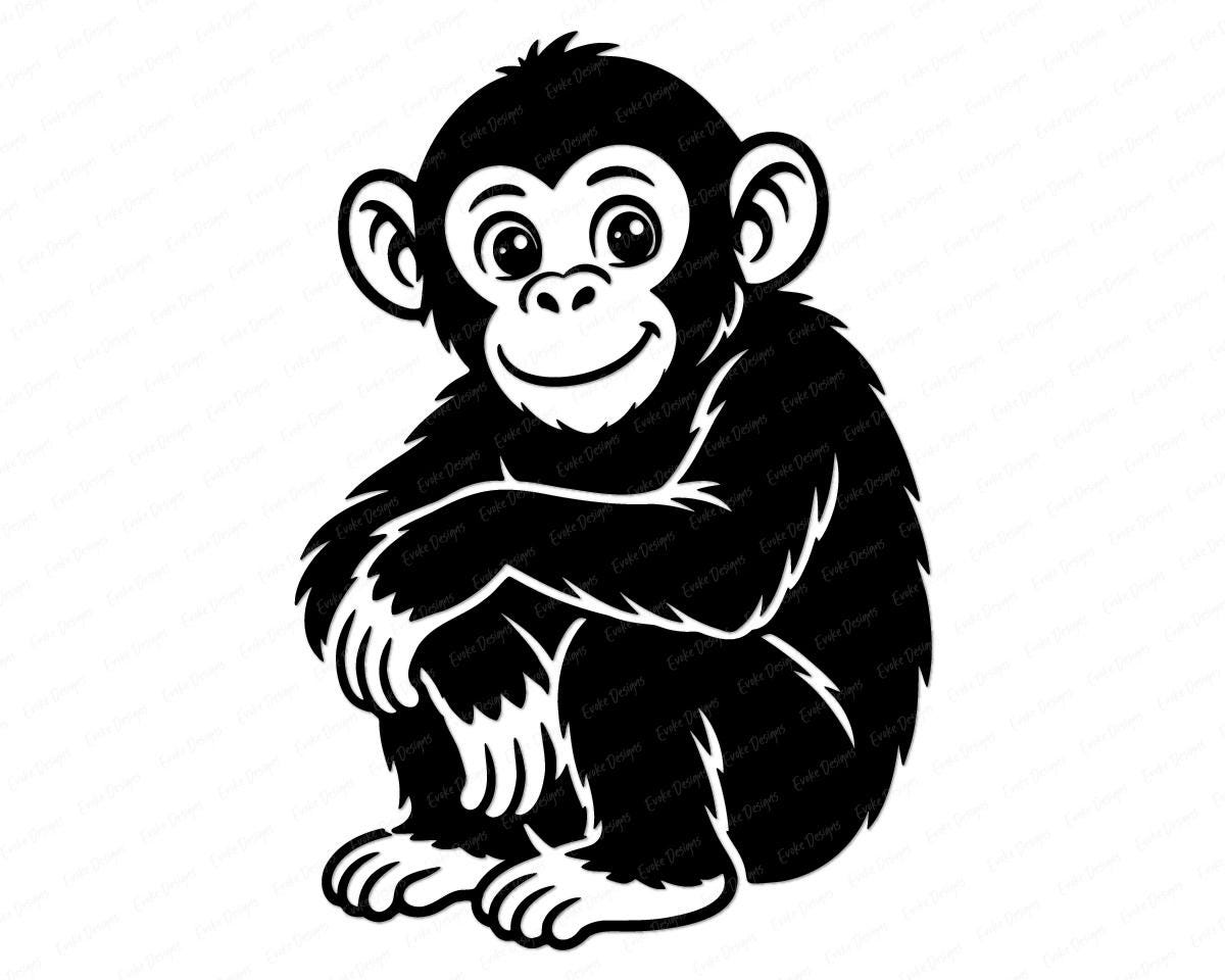 Baby Chimp SVG - Playful Chimpanzee Cut File, Kawaii Animal Clipart ...