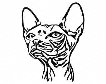 Sphynx Cat SVG - Realistic Hairless Sphynx Cat Head Outline, Exotic Cat Lover Svg File for Cricut, Craft, Laser Engraving, Commercial Use