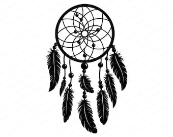 Dreamcatcher SVG - Unique Dreamcatcher Silhouette with Feathers and Beads, Boho Clipart Png, Svg Cut File for Cricut (Digital Download)