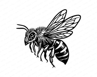 Abeille SVG - Image vectorielle de bourdon, clipart abeille avec silhouette Svg, Png, Dxf pour fichier de coupe Cricut et gravure laser (téléchargement numérique)