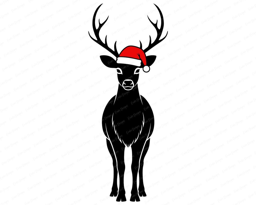 Reindeer With Red Santa Hat SVG - Cute Christmas Clipart, Xmas Reindeer ...