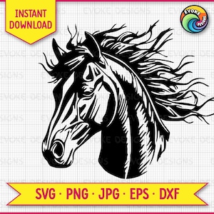 Tête de cheval coupe fichier SVG, vecteur lisse pour Machines de découpe, Shadow Box et travaux manuels, graphique numérique PNG Transparent sur le thème ferme de cowboy ranch