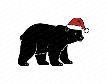 Bear Wearing a Santa Hat SVG: Cute Christmas Clipart, Xmas Polar Bear Svg File for Cricut, Bear Lover Png, Bear Silhouette, Digital Download
