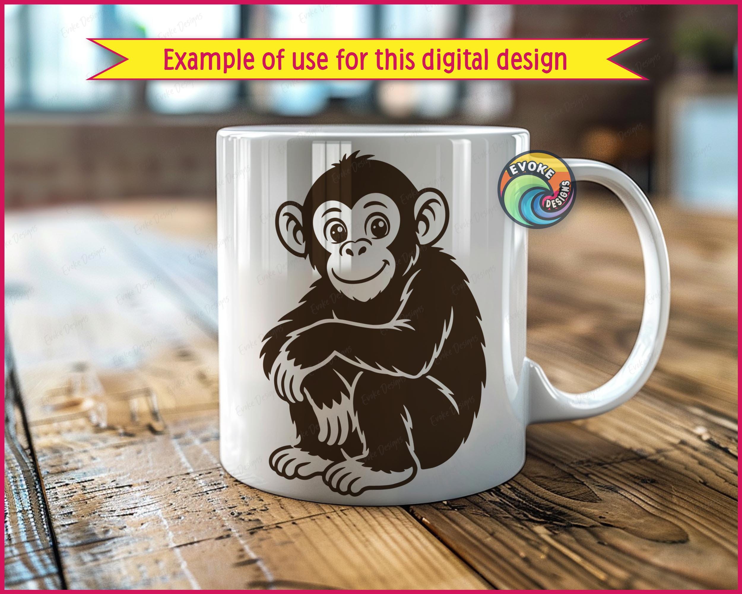 Baby Chimp SVG - Playful Chimpanzee Cut File, Kawaii Animal Clipart ...
