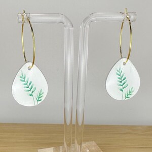 Fern Leaf Teardrop Resin Earrings | Botanical Hoop Dangles | Handmade Lightweight Jewelry | Nature-Inspired Gift for Her