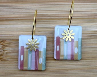 Pastel Book Stack Earrings: Teacher Librarian Gift Jewelry | Sterling Silver