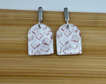 Red Book Sketch Arch Earrings | Teacher Jewelry | Book Lover Gift | Ambré & Allure | Sterling Silver
