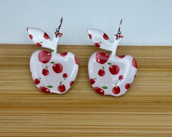 Apple Print Resin Earrings: Teacher Appreciation Gift | Sterling Silver