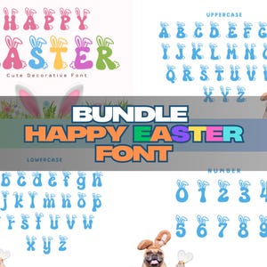 Bundle Happy Easter Font PNG bundle, Easter Alphabet Doodle Letters, Digital Download, Easter Bunny Alphabet, Alpha Bundle