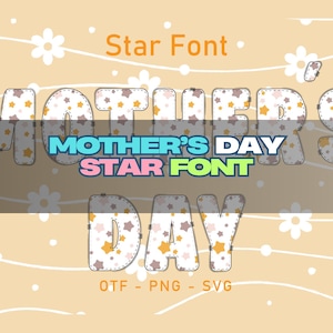 Paquete de fuentes PNG de estrellas para el Día de la Madre, fuente de letras del alfabeto para mamá, descarga digital, diseño de fuente de estrellas para camisetas, paquete de alfabeto