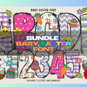 Bundle Baby Easter Font PNG bundle, Easter Alphabet Doodle Letters, Digital Download, Easter Bunny Clipart Alphabet, Alpha Bundle