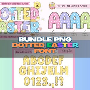 Bundle Dotted Easter Font PNG bundle, Easter Alphabet Doodle Letters, Digital Download, Easter Bunny Alphabet, Alpha Bundle