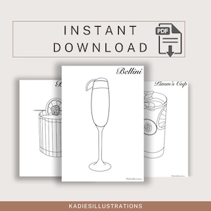 Cocktail Colouring Pages for Adults PDF | Drink Coloring Book A4 Printable | Bar & Alcohol Theme | 12 Pages Volume 2