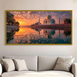 Taj Mahal Canvas Print: River Side View, India Home Decor