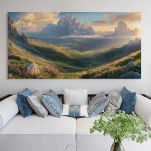 Italian Dolomites Canvas Poster, Mountain Landscape Wall Art Print, Nature Home Decor Photography Painting