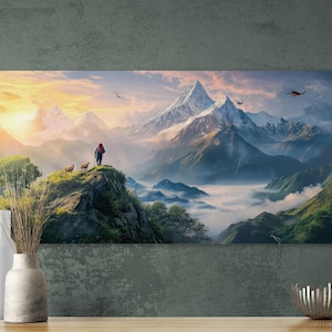 Winter Mountain Framed Art - Modern Nature Decor - Austria Nature Viewpoint Canvas Painting - Ready to Hang Wall Art Mountain Lake Forest