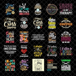 Cross Stitch Png Bundle, Cross Stitch Quotes PNG, Craft Lover Digital Download, Sarcastic Embroidery Sayings for Crafters Png