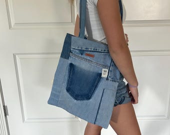Y2K Coach Vinage Blue Denim Indigo Patchwork Shoulder Tote Bag. No