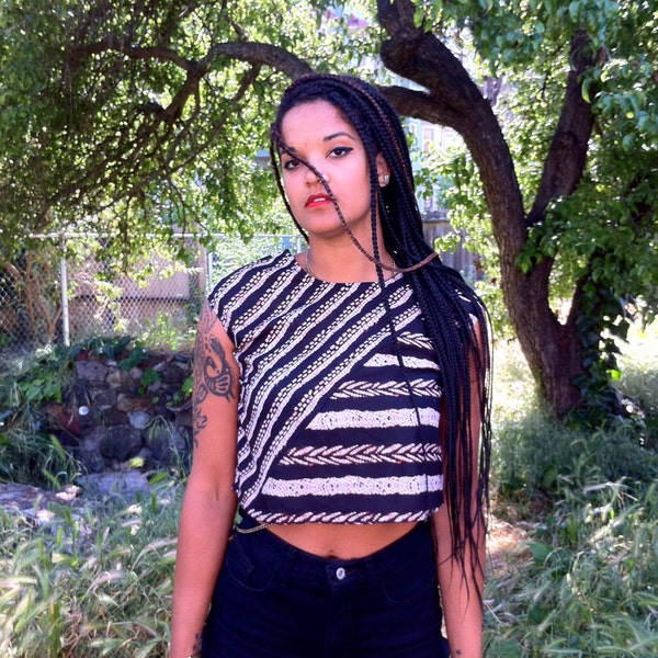 90s Ethnic Print Crop Top Medium