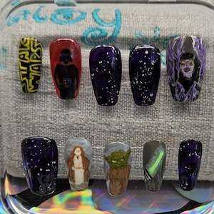 Star Wars May the Force be with you Jedi and Sith press on nails reusable, hand painted nails, Made to Order. Nail kit included,waterproof