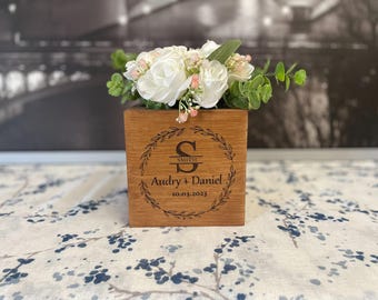 Engraved Wood Planter Box, Personalized Wedding Centerpiece
