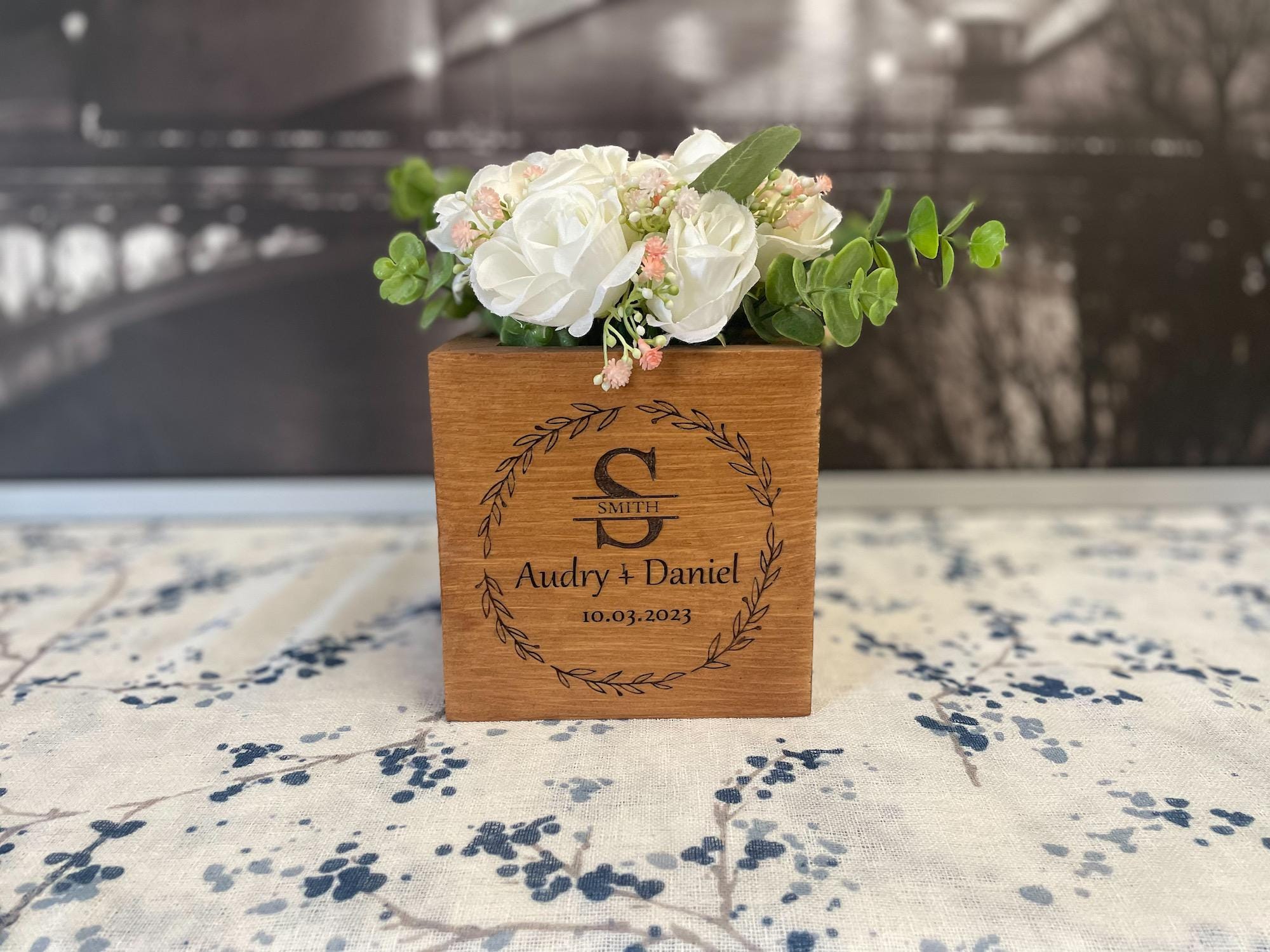 Engraved Wood Planter Box
