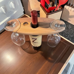 Handcrafted Walnut & Oak Wine Caddy – Elegant Bottle and Glass Holder | Perfect Gift for Wine Lovers