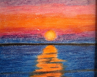 【アリゾナの夕日】手描き 肉筆 クレヨン画 絵画 A4サイズ 814,額装 il_340x270.7973123735_tlb7.jpg