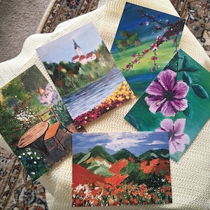 Choose Any 3 or 5 Art Postcards | Blank Fine Art Greeting Cards | Nature & Floral Paintings | Mix and Match | Original Artwork