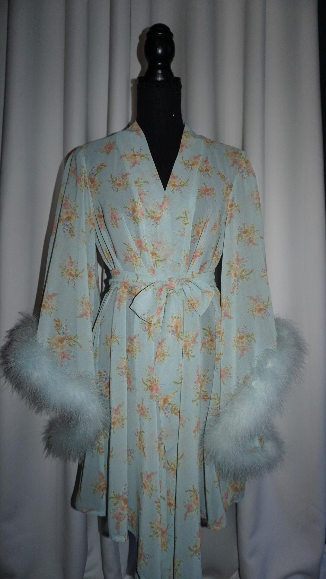 Minty Blue Flower Feather Robe / Kimono Robe / Gifts for Her/ Birthday ...