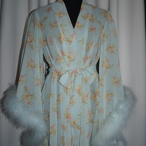 Minty Blue Flower feather Robe / Kimono Robe / Gifts For Her/ Birthday Gift /  Spring Summer Robe / Chiffon Robe