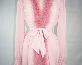 pink robe with feathers