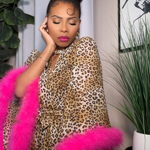 Chiffon Leopard print feather kimono Robe with Pink Feathers / Birthday Gift / Loungewear / Spring Robe/ image 7