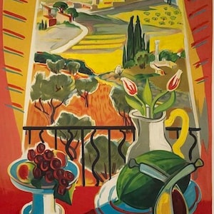 Provenza, vintage, cartel publicitario, litografía original, 1955, viajes, Francia, turismo francés, mediados de siglo, firma del artista en la placa.