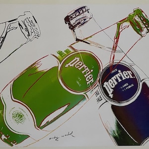 Perrier Green, Andy Warhol, litografía offset, cartel publicitario, primera impresión del cartel de 1983, vintage, firma del artista en la plancha