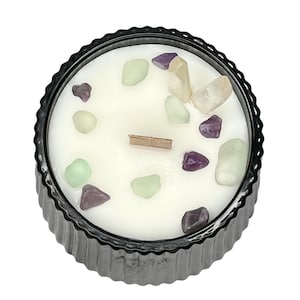 Lined Glass Crystal Candles ~ Scents of Rosemary, Cherry Blossom, & Moonflower ~ Fluorite~Amethyst ~ Spiritual Tranquility Meditation Candle