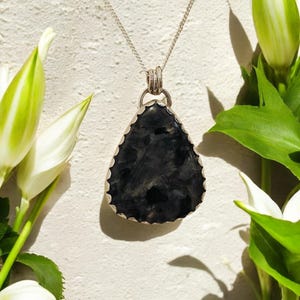Larvikite Sterling Silver Pendant Handmade Gemstone Jewelry for Women Unique Natural Stone Necklace Gift