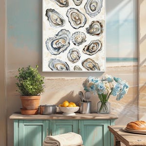 DIGITAL FILE Coastal Oyster Wall Art, Modern Oyster Print, Nautical Oyster Shell Art, Beach House Decor, Oyster Shell Print, Coastal Kitchen