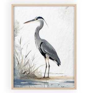 Elegant Heron Wall Art Heron Print, Coastal Bird Decor, Marsh Bird Wall Art, Blue Heron Poster, Watercolor Bird Print, Nature Home Decor**