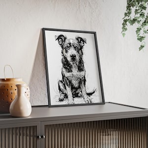 Blue Heeler wall Art Hand-Drawn Style Pet Portrait, Black & White Sketch Animal Wall Art, Minimalist Dog Drawing Gift