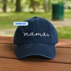 Mama Embroidered Hat – Personalized Wash Hat or Baseball Cap for Mom, Custom Text Gift for Mother’s Day, Minimalist Mom Heart Hat