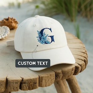 Custom Floral Letter Embroidered Wash Hat or Baseball Cap, Monogram Dad Hat, Personalized Adjustable Cap, Gift for Women & Men