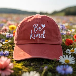 Be Kind Embroidered Hat, Inspirational Quote Baseball Cap, Positive Message Wash Hat, Kindness Gift for Her or Him, Adjustable Dad Hat