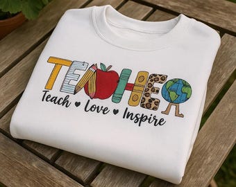 Teacher Embroidered Sweatshirt – Personalized Name Teacher Gift Hoodie or T-Shirt, Back to School Outfit for Women or Men