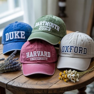 Custom Embroidered University Hat – Personalized College Wash or Baseball Cap for Students, Graduates, Alumni, and School Spirit Gifts