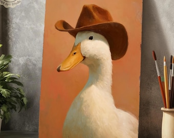 Grappige cowboy-eend | Schilderen op nummer-set voor volwassenen | Schattige eend met cowboyhoed | Zelf een dier schilderen | Origineel paascadeau-idee